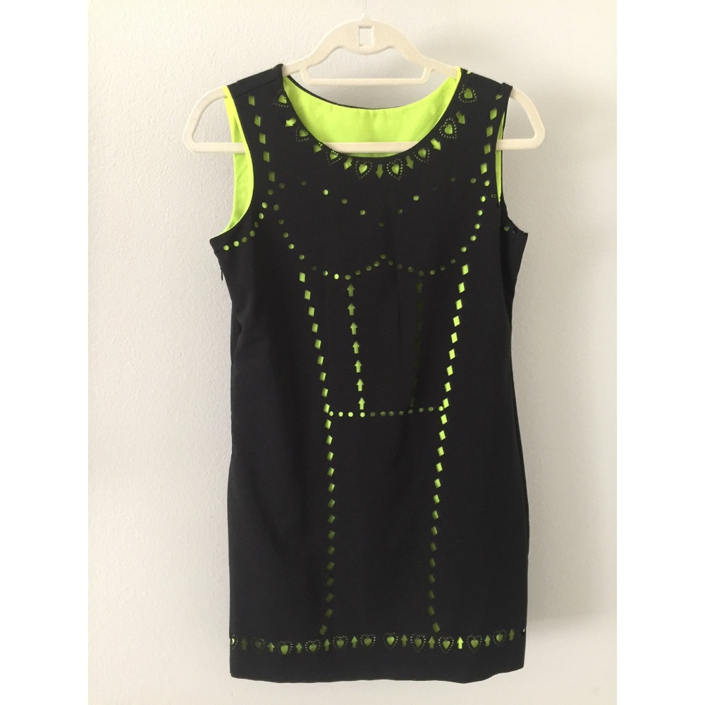 Black Laser Cut-Out 2-Tone Sheath Dress